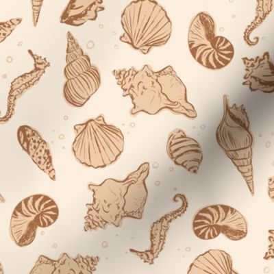 Sea Shells - Seahorse - Cream  & Tan