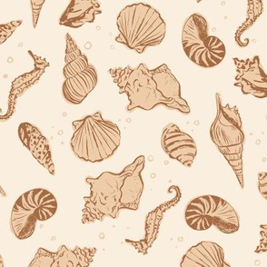 Sea Shells - Seahorse - Cream  & Tan