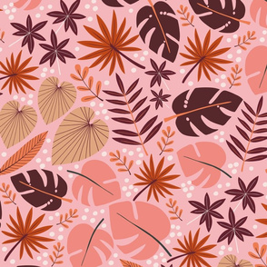 x Tropical Sunset - Jungle leaves - Jumbo  - Wallpaper - Curtains - Bedding
