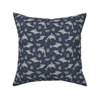 Dark night doplhin waters sweet sea life theme for kids neutral blue gray