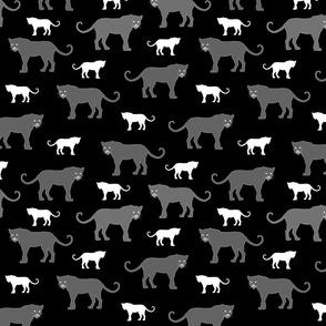 Prancing Panthers - grey and white on black, medium 