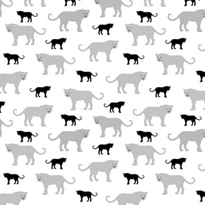 Prancing Panthers - grey and black on white, medium 