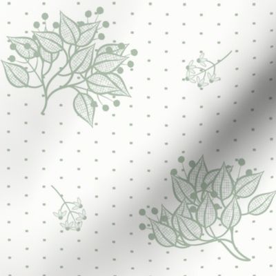 Bancroft: Gray Green  & White Floral, Wild Berries