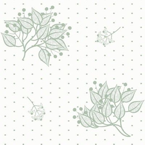 Bancroft: Gray Green  & White Floral, Wild Berries