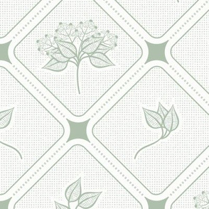 Glenbriar Square: Gray Green Botanical, Powdery Green & White Floral 