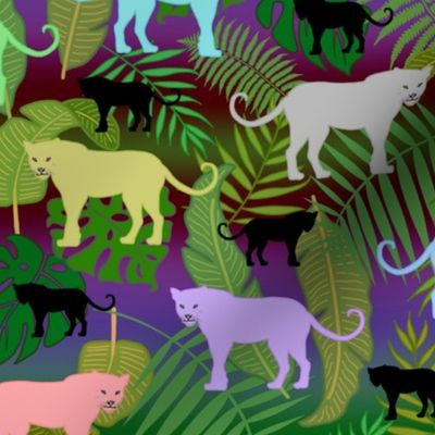 Prancing Pastel Panthers (jungle #1) - twilight rainbow, medium 