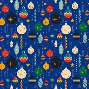 Small Colorful Christmas Ornaments on Blue