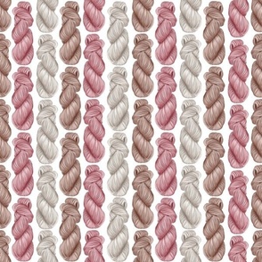 Medium Scale Knitter's Delight Yarn Skein Stripes in Tan Natural Ivory and Mauve Pink