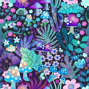 Bigger Enchanted Magical Forest Spring Floral in Blue and Purple