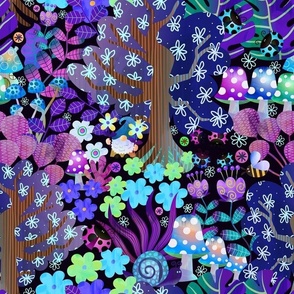 Bigger Enchanted Magical Forest Spring Floral Blue Purple Green
