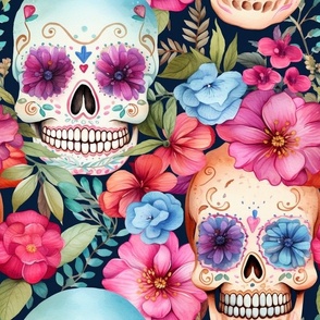 Skull Flower Fabric, Wallpaper and Home Decor