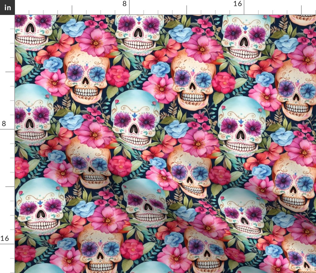 Medium Sugar Skull Floral