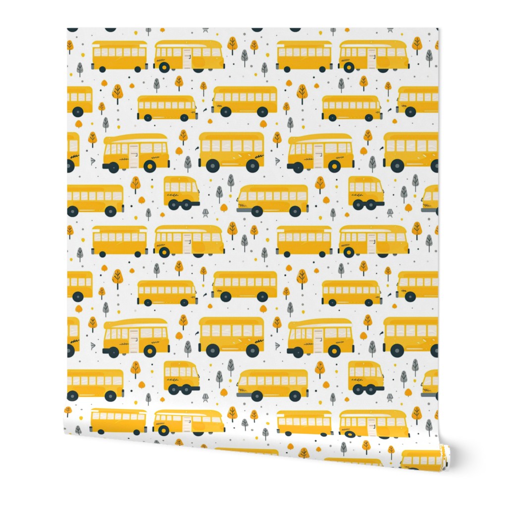 Yellow School Buses Wallpaper | Spoonflower