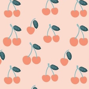 Medium Cherries in peach orange teal cute cherry fruits 