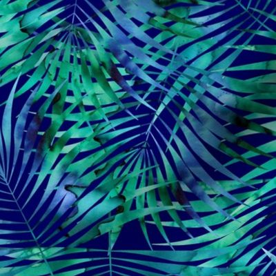 Moody Tropical Leaves Royal blue Large scale