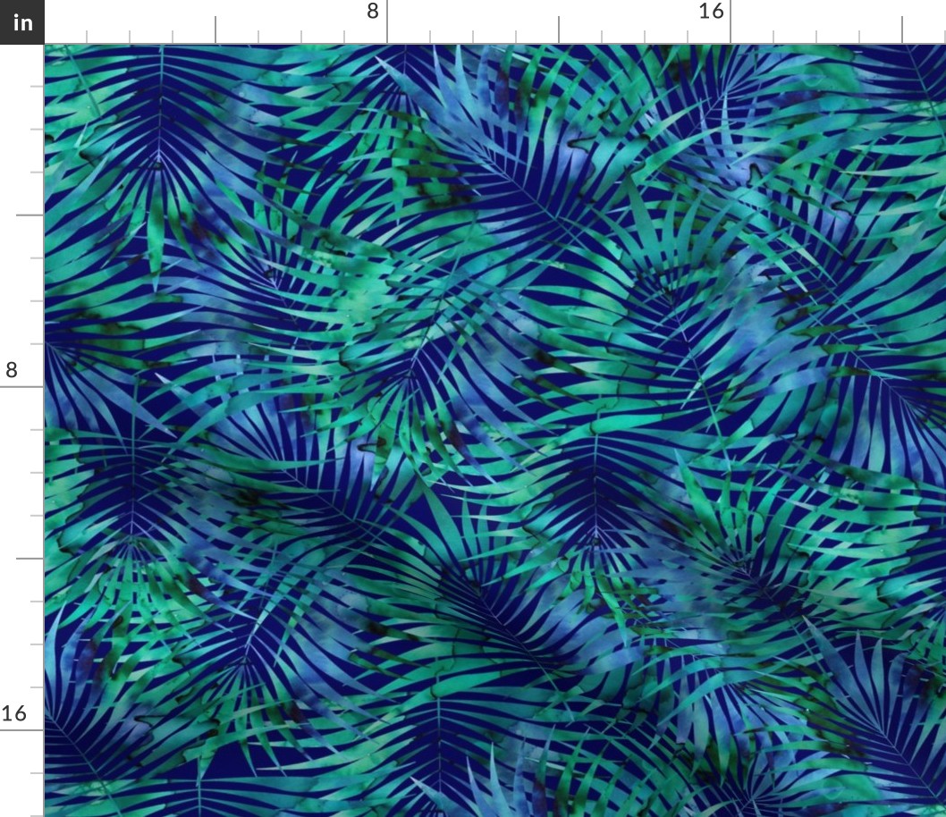 Moody Tropical Leaves Royal blue Large scale