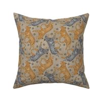 Trotting Australian Cattle Dogs and paw prints - faux linen