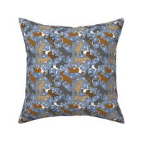 Tiny Trotting Bull Terriers colored and paw prints - faux denim