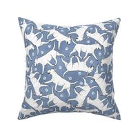 Trotting Bull Terriers white and paw prints - faux denim
