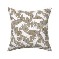 Trotting Bull Terriers white and paw prints - faux linen