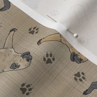 Trotting Pugs and paw prints - faux linen