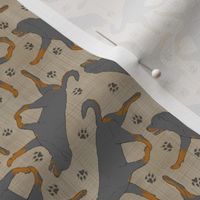 Tiny Trotting undocked Rottweiler and paw prints - faux linen
