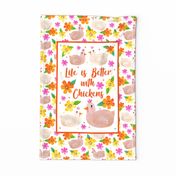Large 27x18 Fat Quarter Panel Life Is Better With Chickens for Wall Art or Tea Towel- White Background