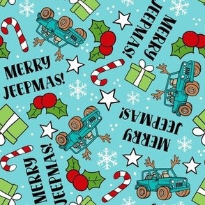 Large  Scale Merry Jeepmas! Christmas 4x4 Off Road Vehicles Aqua Turquoise Blue