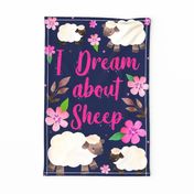 Large 27x18 Fat Quarter Panel I Dream About Sheep for Wall Art or Tea Towel- White Background