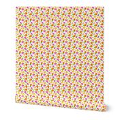 Small Scale Yellow Baby Farm Chick Peeps and Flowers  on White Background