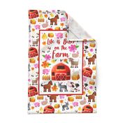 Large 27x18 Fat Quarter Panel Life Is Better On the Farm for Wall Hanging Art or Tea Towel on White Background 