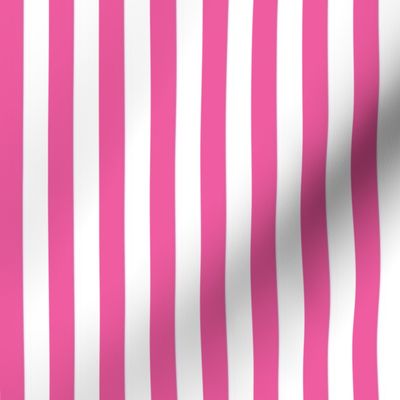 Deep pink and white half inch stripe - vertical