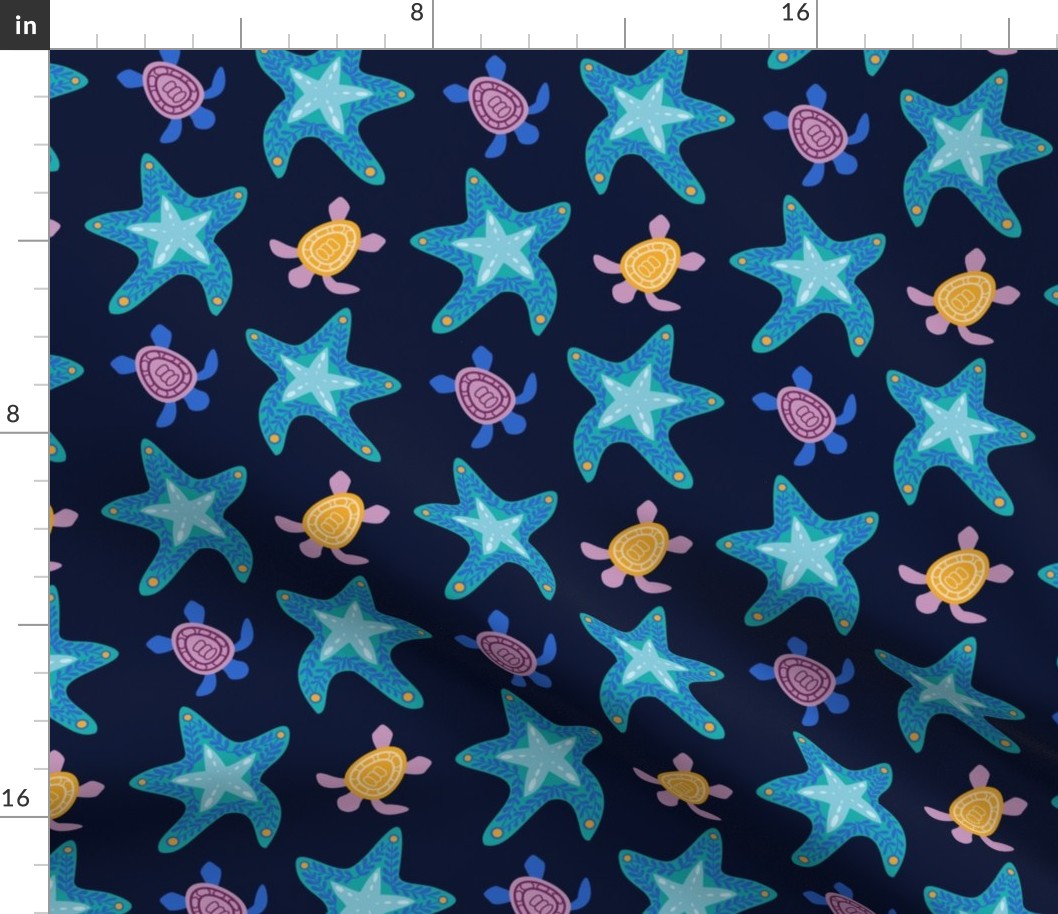Starfish and Turtles Blue