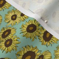Muted Sunflowers Small Robin's Egg Blue