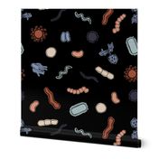 Vintage Microbiology - Black Outlines on Black - small scale