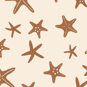 Starfish Stars - Beach seashore - freehand drawing - Tan - Large scale