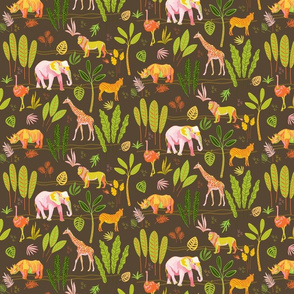 Jungle Animals on Dark Brown