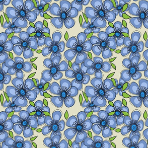 Blue flowers beige background