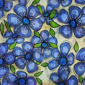 Blue flowers  textured - large scale