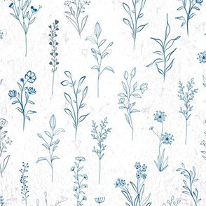 Blue Flower Line art white background and texture