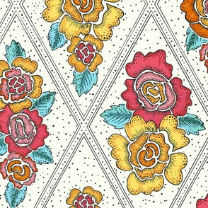 cottage roses diamond - yellow and pink