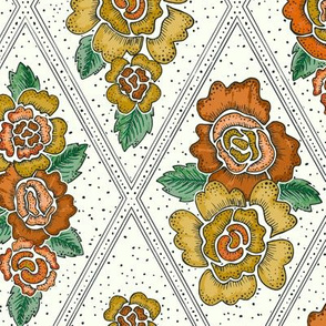 cottage roses diamond - retro orange