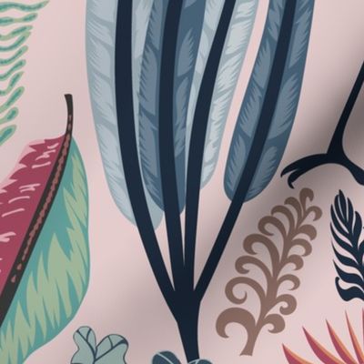 Heron and plants - rosa - medium