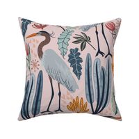Heron and plants - rosa - medium