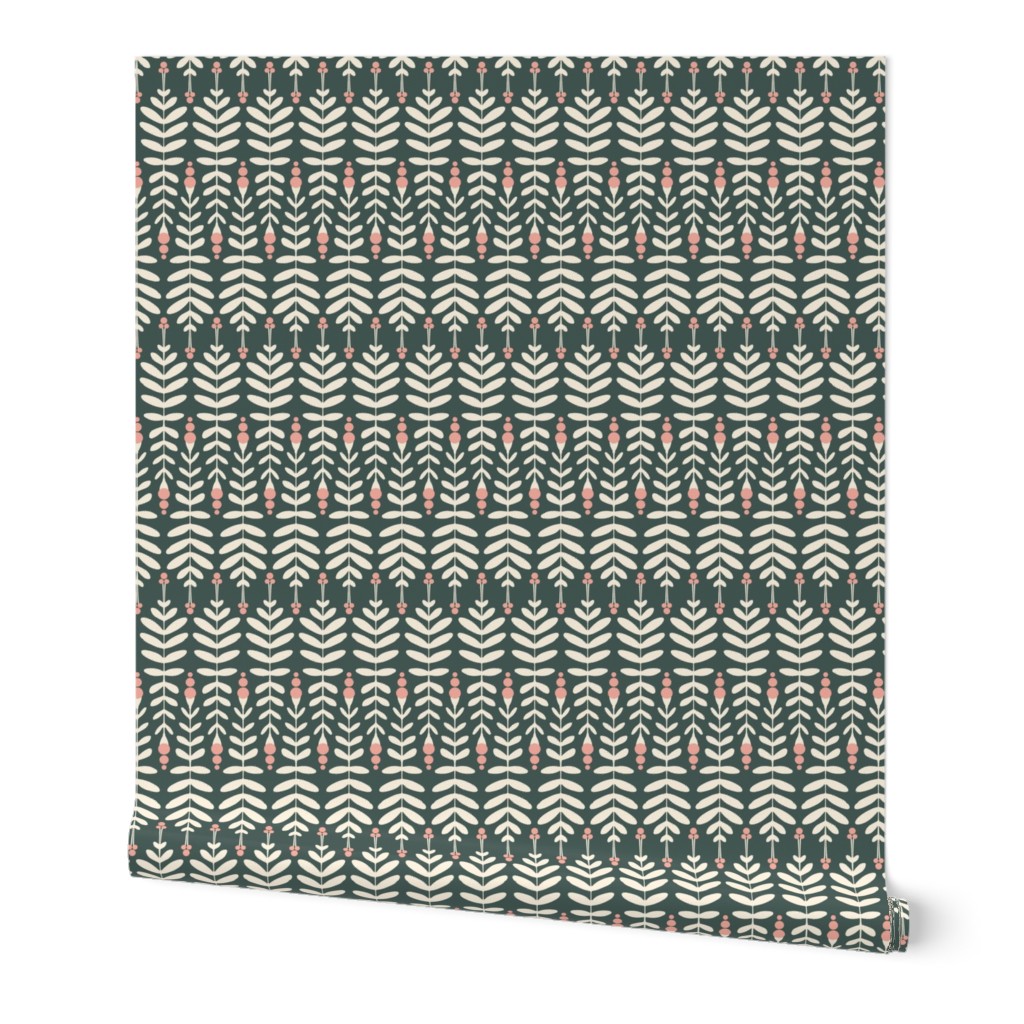 Folk Leaves Teal-Offwhite by DEINKI (Small Scale)