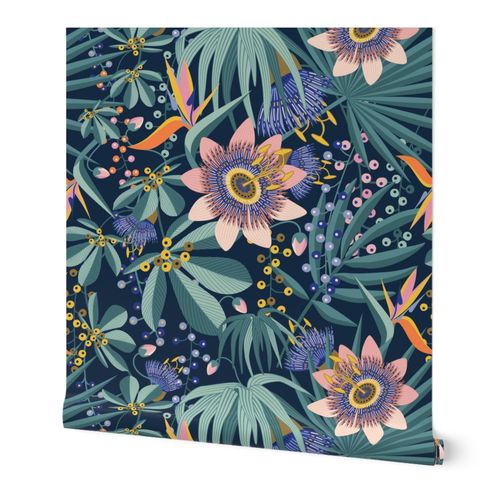 Moody Tropical Flora Garabateo Wallpaper | Spoonflower