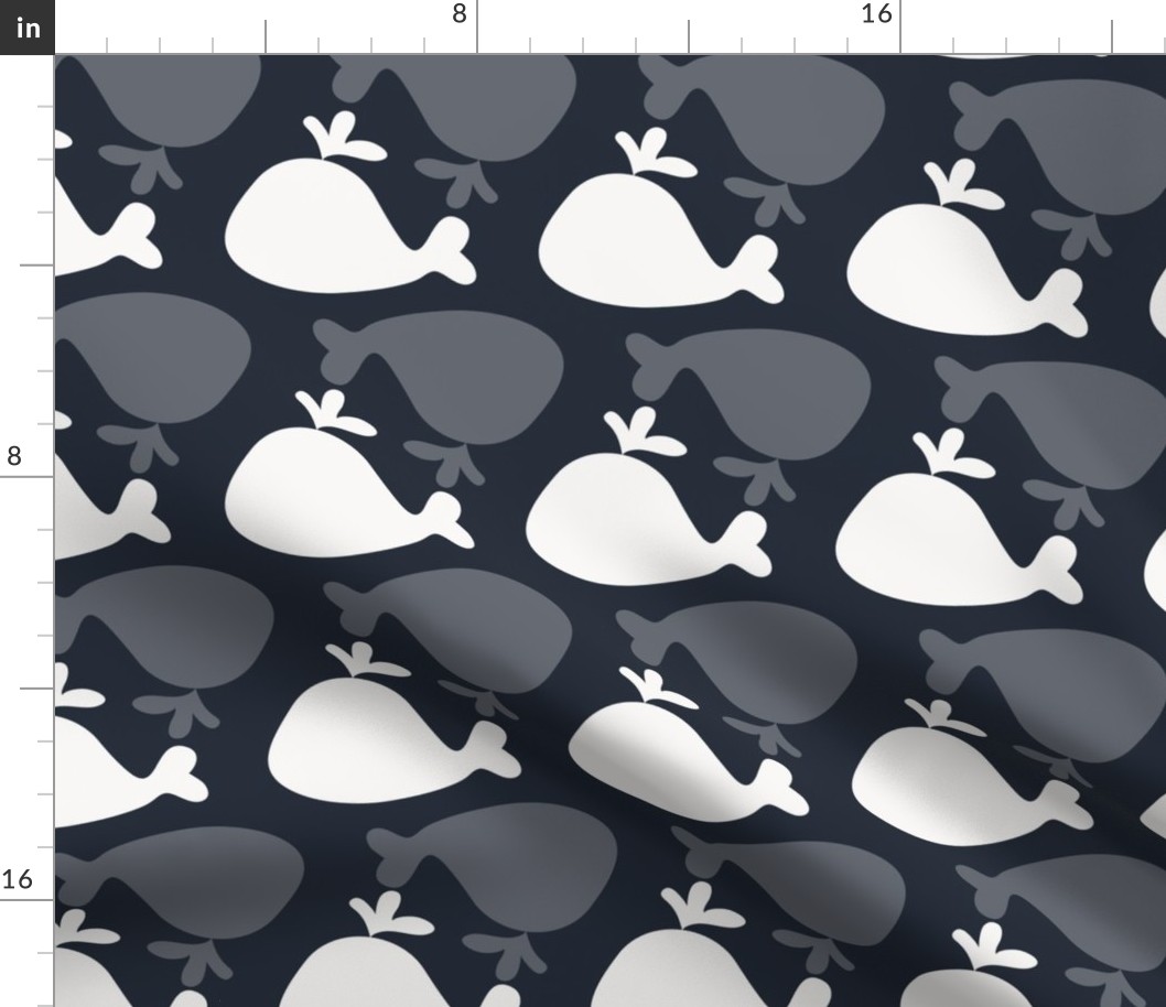 Moby Dick - Fun white and grey minimalist geometric whales