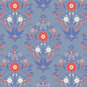 Folk Damask Blue by DEINKI (Medium Scale)