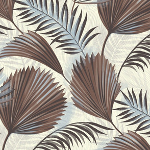 jumbo scale tropical palms / browns on cream