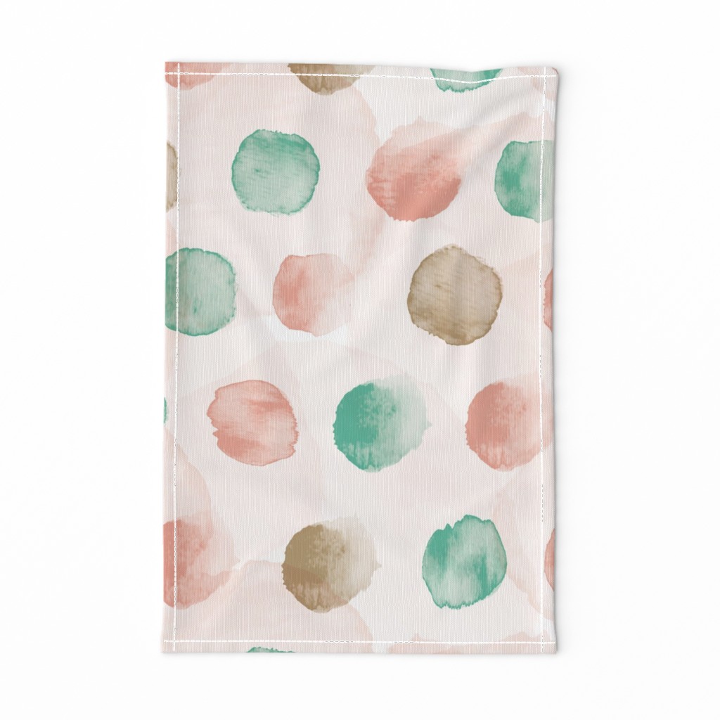 (large scale) pink mint brown dots pastel watercolor polka dot pattern
